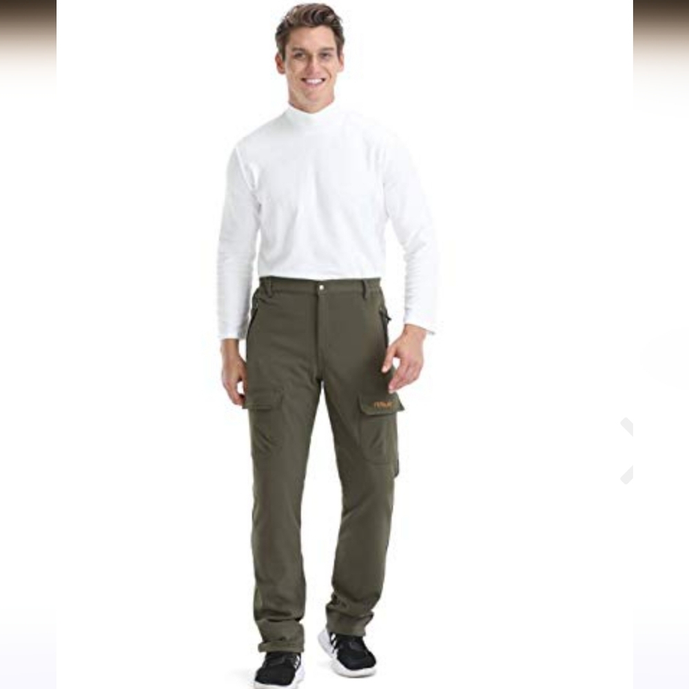 Nonwe Men's Warm Windproof Zipper Pockets Snow Pants Fleece Mountain Sz XL Olive